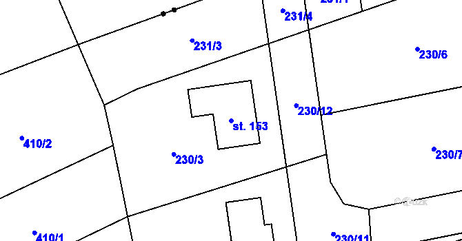 Parcela st. 153 v KÚ Kunčí, Katastrální mapa