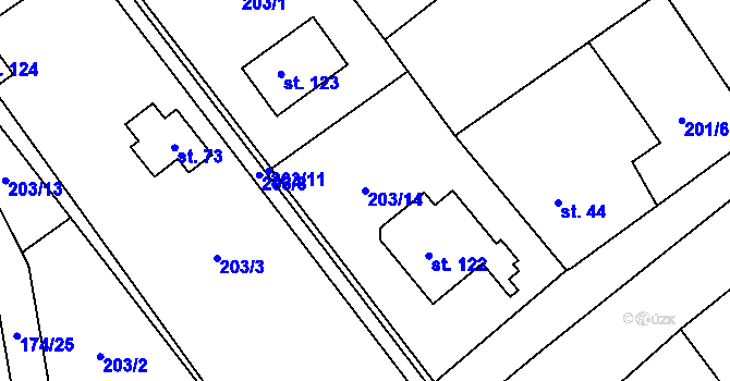 Parcela st. 203/14 v KÚ Kunčí, Katastrální mapa