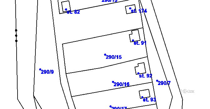 Parcela st. 290/15 v KÚ Kunčí, Katastrální mapa