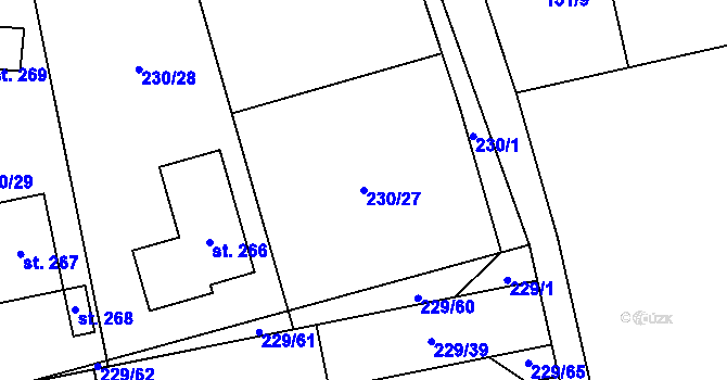 Parcela st. 230/27 v KÚ Kunčí, Katastrální mapa