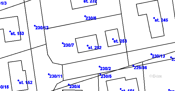 Parcela st. 252 v KÚ Kunčí, Katastrální mapa