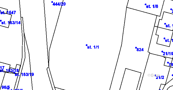 Parcela st. 1/1 v KÚ Slatiňany, Katastrální mapa