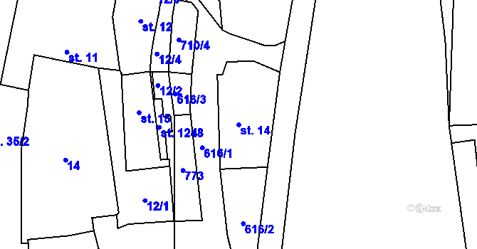 Parcela st. 14 v KÚ Slatiňany, Katastrální mapa