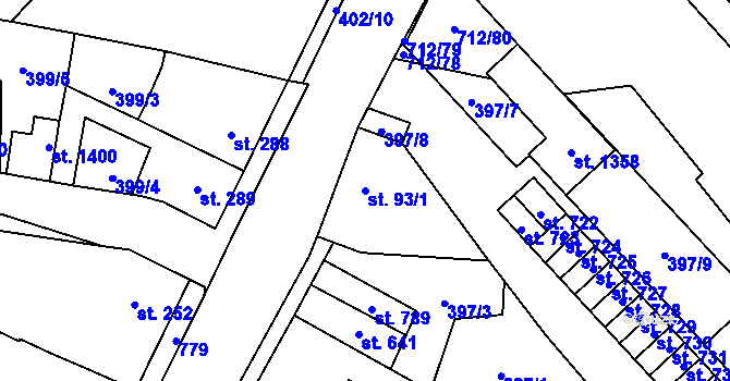 Parcela st. 93/1 v KÚ Slatiňany, Katastrální mapa