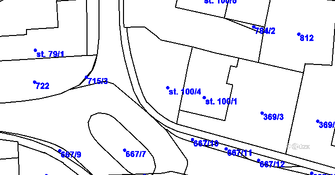 Parcela st. 100/4 v KÚ Slatiňany, Katastrální mapa