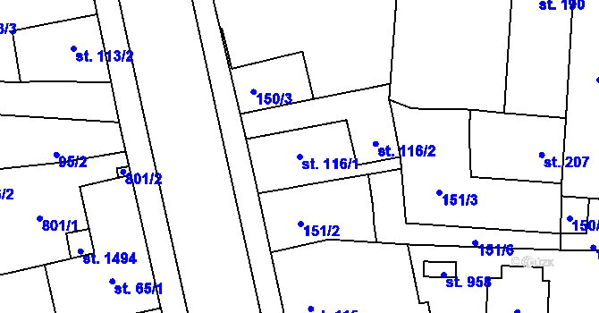 Parcela st. 116/1 v KÚ Slatiňany, Katastrální mapa