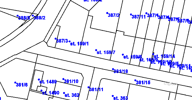 Parcela st. 159/7 v KÚ Slatiňany, Katastrální mapa