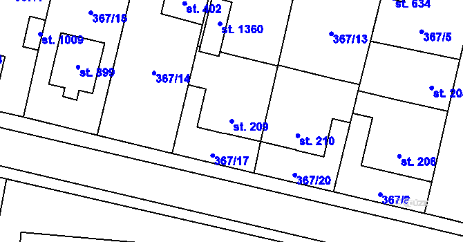 Parcela st. 209 v KÚ Slatiňany, Katastrální mapa