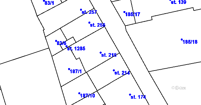 Parcela st. 215 v KÚ Slatiňany, Katastrální mapa