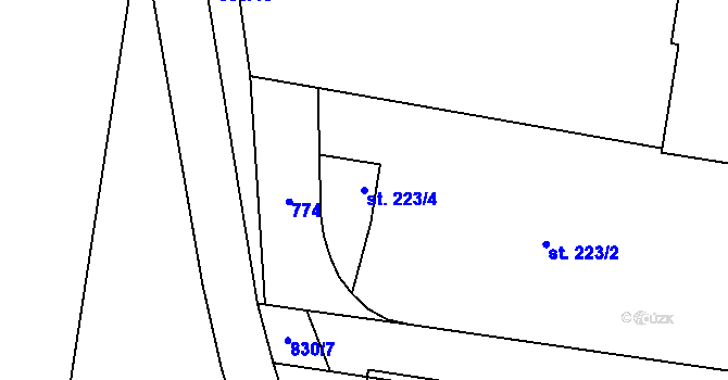 Parcela st. 223/4 v KÚ Slatiňany, Katastrální mapa