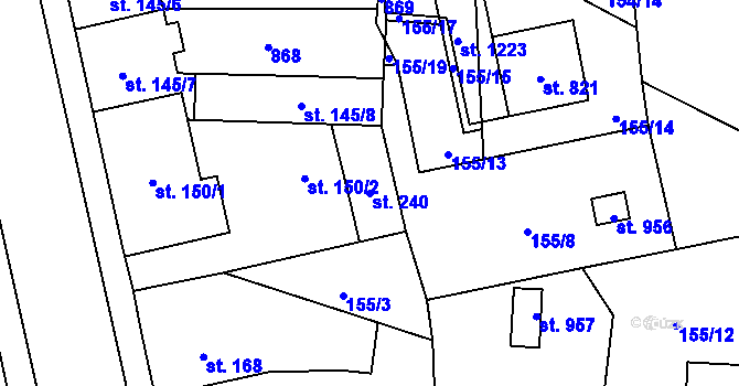 Parcela st. 240 v KÚ Slatiňany, Katastrální mapa