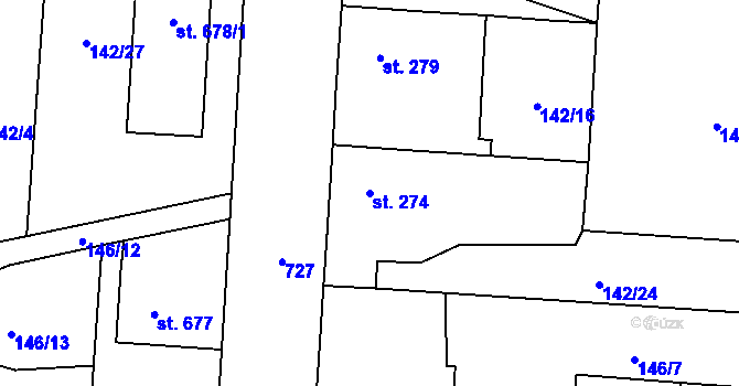 Parcela st. 274 v KÚ Slatiňany, Katastrální mapa