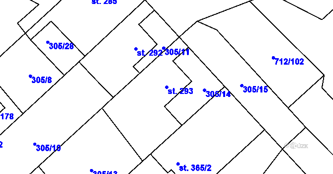 Parcela st. 293 v KÚ Slatiňany, Katastrální mapa