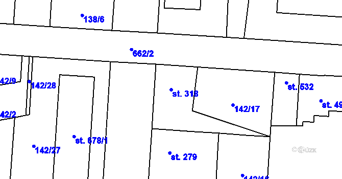 Parcela st. 318 v KÚ Slatiňany, Katastrální mapa