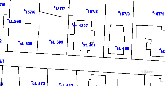 Parcela st. 361 v KÚ Slatiňany, Katastrální mapa