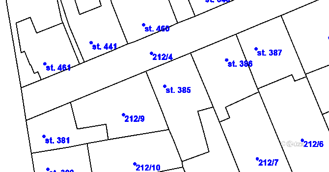 Parcela st. 385 v KÚ Slatiňany, Katastrální mapa