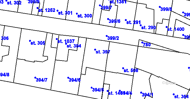 Parcela st. 397 v KÚ Slatiňany, Katastrální mapa