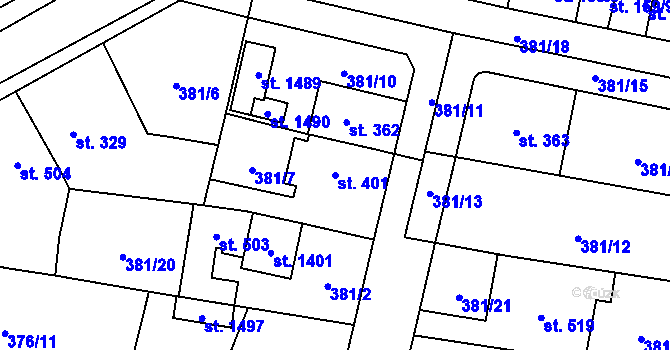 Parcela st. 401 v KÚ Slatiňany, Katastrální mapa