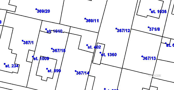 Parcela st. 402 v KÚ Slatiňany, Katastrální mapa