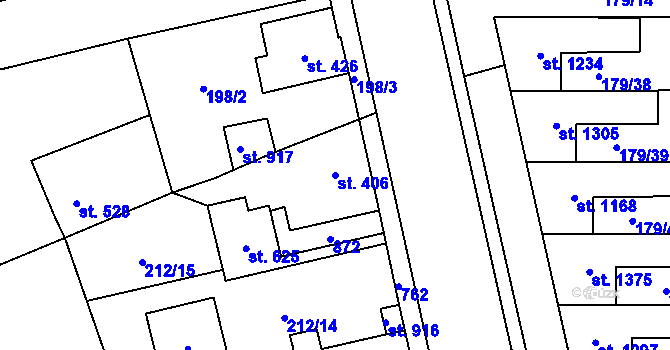 Parcela st. 406 v KÚ Slatiňany, Katastrální mapa