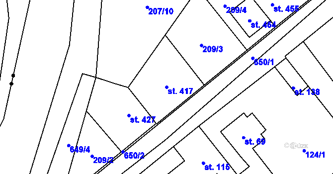 Parcela st. 417 v KÚ Slatiňany, Katastrální mapa