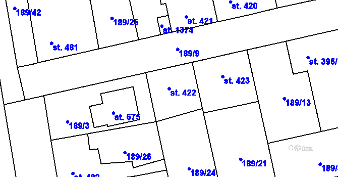 Parcela st. 422 v KÚ Slatiňany, Katastrální mapa