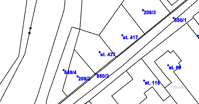Parcela st. 427 v KÚ Slatiňany, Katastrální mapa