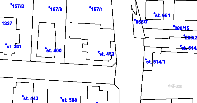 Parcela st. 433 v KÚ Slatiňany, Katastrální mapa