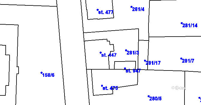 Parcela st. 447 v KÚ Slatiňany, Katastrální mapa