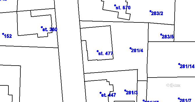 Parcela st. 477 v KÚ Slatiňany, Katastrální mapa