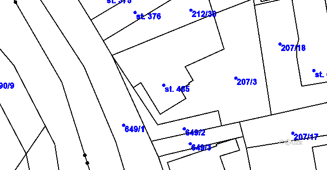Parcela st. 485 v KÚ Slatiňany, Katastrální mapa