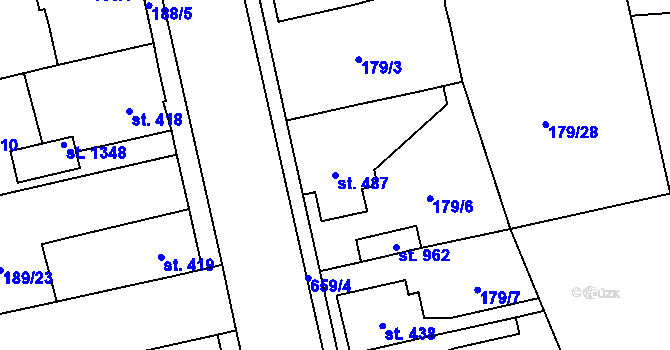 Parcela st. 487 v KÚ Slatiňany, Katastrální mapa