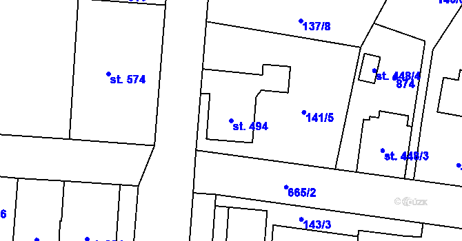 Parcela st. 494 v KÚ Slatiňany, Katastrální mapa