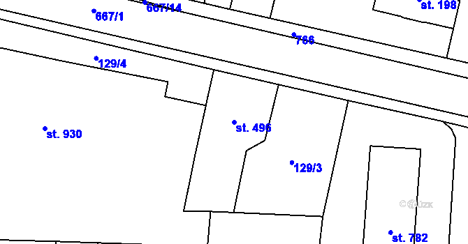 Parcela st. 496 v KÚ Slatiňany, Katastrální mapa