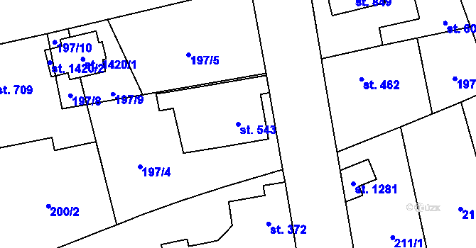 Parcela st. 543 v KÚ Slatiňany, Katastrální mapa