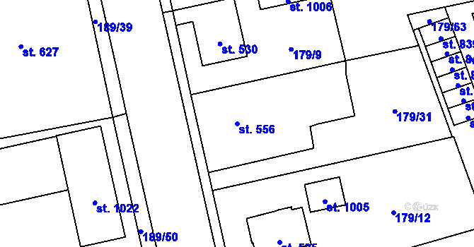 Parcela st. 556 v KÚ Slatiňany, Katastrální mapa