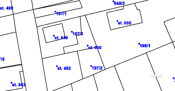 Parcela st. 600 v KÚ Slatiňany, Katastrální mapa