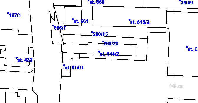 Parcela st. 614/2 v KÚ Slatiňany, Katastrální mapa