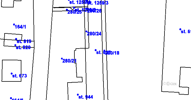 Parcela st. 617 v KÚ Slatiňany, Katastrální mapa