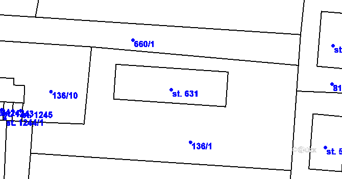 Parcela st. 631 v KÚ Slatiňany, Katastrální mapa