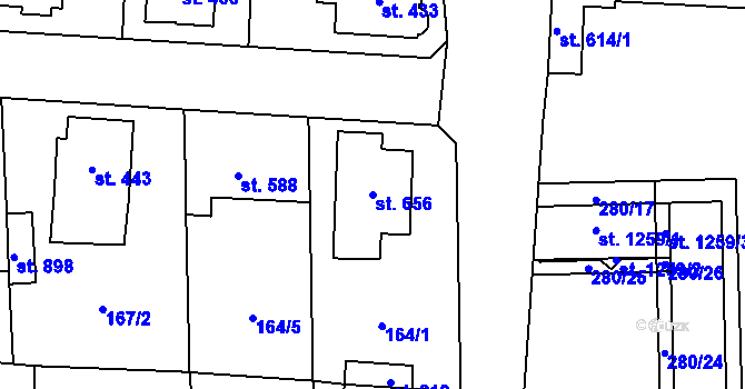 Parcela st. 656 v KÚ Slatiňany, Katastrální mapa