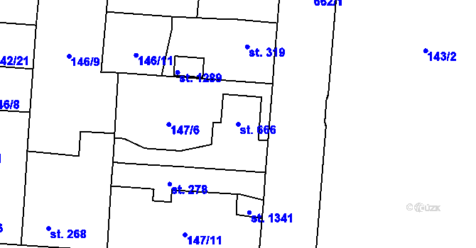 Parcela st. 666 v KÚ Slatiňany, Katastrální mapa