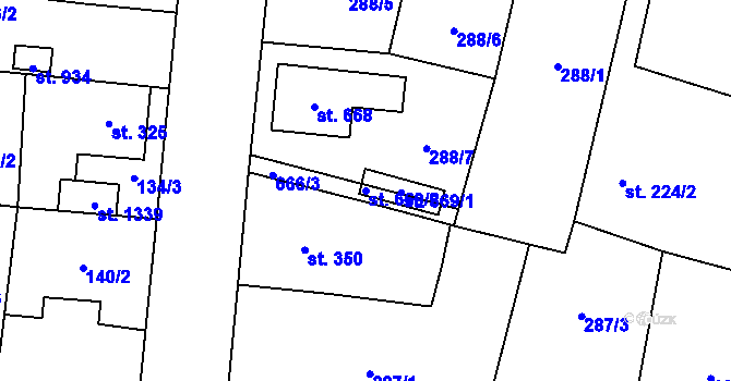 Parcela st. 669/2 v KÚ Slatiňany, Katastrální mapa