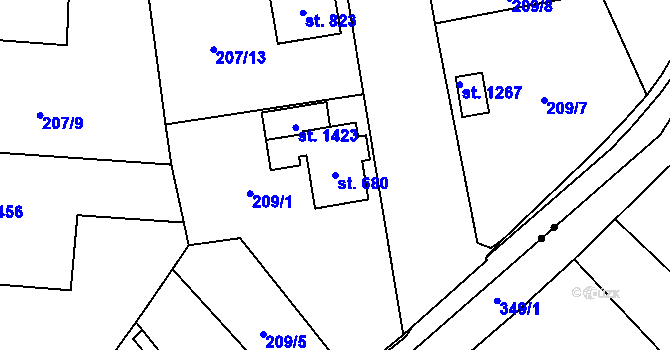 Parcela st. 680 v KÚ Slatiňany, Katastrální mapa