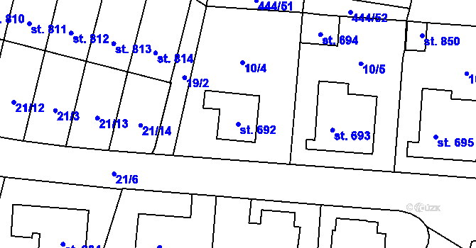 Parcela st. 692 v KÚ Slatiňany, Katastrální mapa