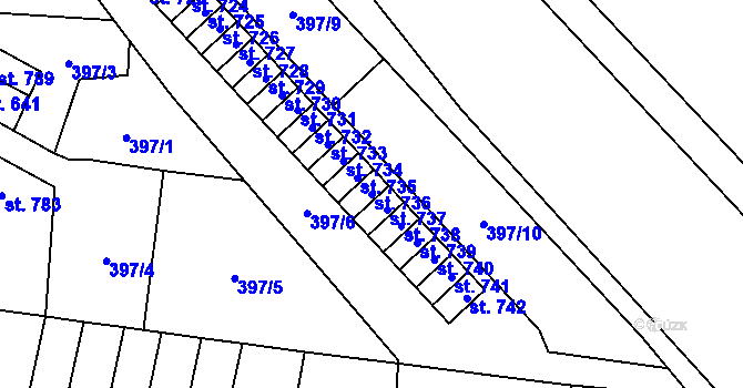 Parcela st. 736 v KÚ Slatiňany, Katastrální mapa
