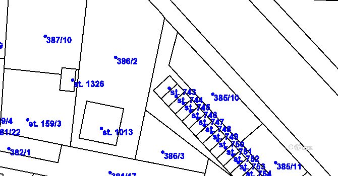 Parcela st. 743 v KÚ Slatiňany, Katastrální mapa
