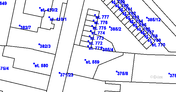 Parcela st. 771 v KÚ Slatiňany, Katastrální mapa