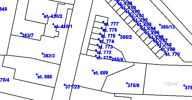 Parcela st. 772 v KÚ Slatiňany, Katastrální mapa