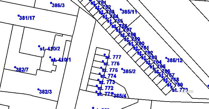Parcela st. 777 v KÚ Slatiňany, Katastrální mapa